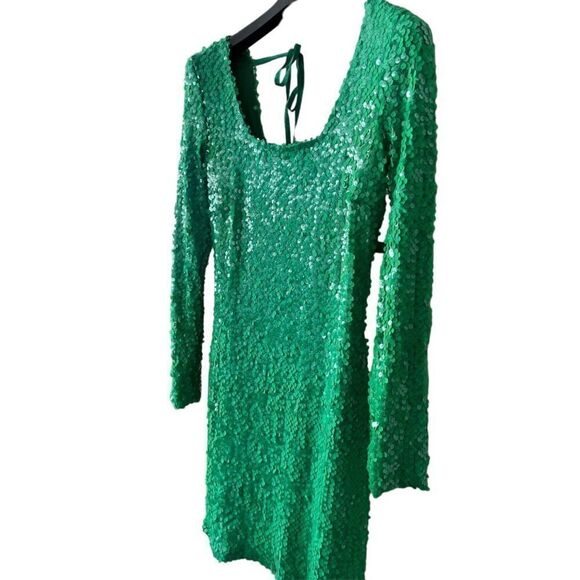 DIXIE Sequinned stylish Dress Mini Dress Green Color Made in Italy Size S. - Picture 3 of 8